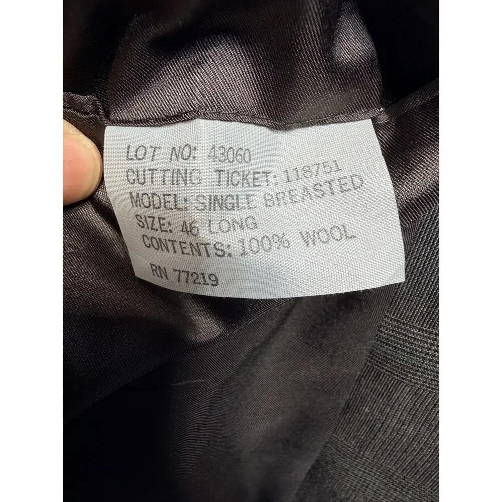 VTG Pierre Balmain Brown Window Pane 100% Natural Wool Suit 46 Long Pants 36x30